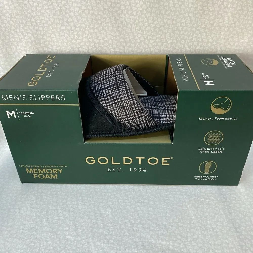 GOLDTOE Men's Size MEDIUM (8-9) Black Memory Foam Slippers